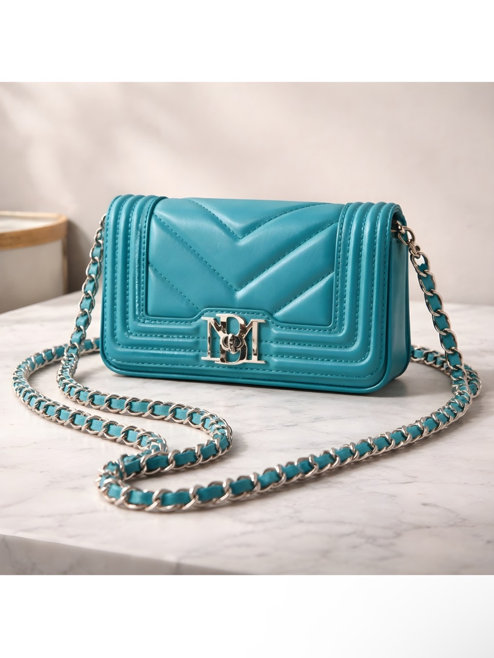 Badgley Mischka  Teal Quilted Chain Crossbody Bag